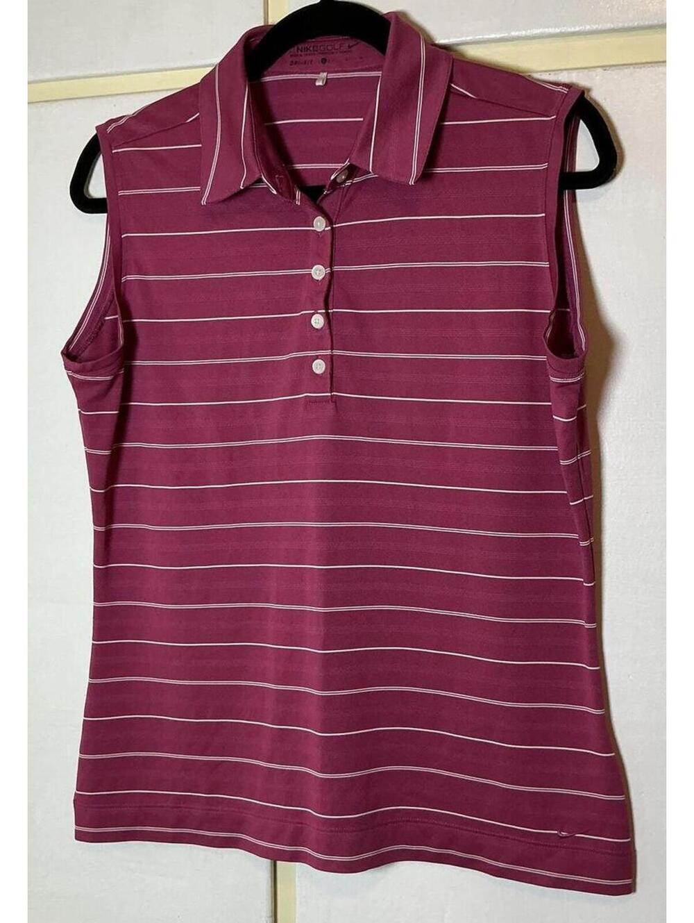 Nike Dri-FIT Sleeveless Golf Polo Top Gray Stripe Women’s Medium Athletic Tank